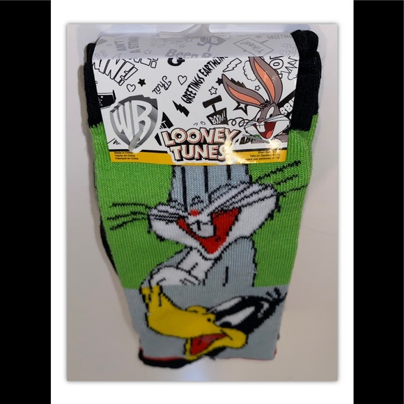 Bugs Daffy Marvin Sylvester Crew Socks 2Pair Men 6-12  Black Looney Tunes WB NEW - Picture 12 of 12